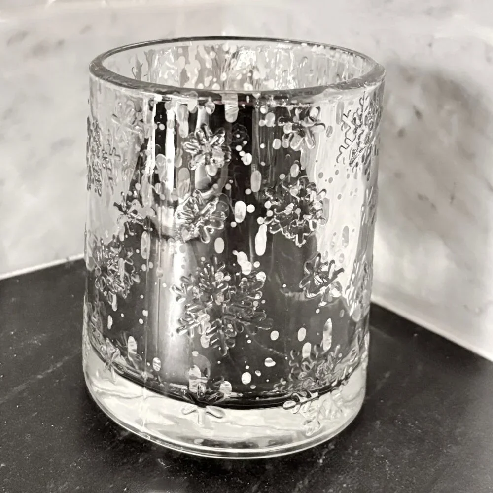 4 Mercury Glass Candle Holders Holiday Decor Embossed Snowflakes  New